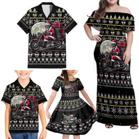 Christmas Skull Family Matching Off Shoulder Maxi Dress and Hawaiian Shirt Santa Skull Ride Motorbike - Wonder Print Shop