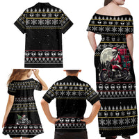 Christmas Skull Family Matching Off Shoulder Maxi Dress and Hawaiian Shirt Santa Skull Ride Motorbike - Wonder Print Shop