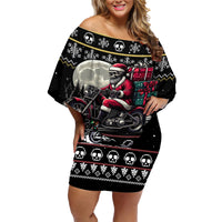 Christmas Skull Family Matching Off Shoulder Short Dress and Hawaiian Shirt Santa Skull Ride Motorbike - Wonder Print Shop