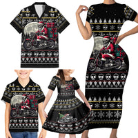 Christmas Skull Family Matching Short Sleeve Bodycon Dress and Hawaiian Shirt Santa Skull Ride Motorbike - Wonder Print Shop