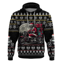 Christmas Skull Hoodie Santa Skull Ride Motorbike - Wonder Print Shop