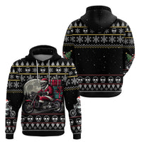 Christmas Skull Hoodie Santa Skull Ride Motorbike - Wonder Print Shop