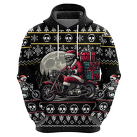 Christmas Skull Hoodie Santa Skull Ride Motorbike - Wonder Print Shop