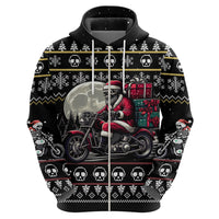 Christmas Skull Hoodie Santa Skull Ride Motorbike - Wonder Print Shop