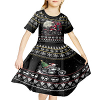 Christmas Skull Kid Short Sleeve Dress Santa Skull Ride Motorbike - Wonder Print Shop