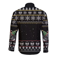 Christmas Skull Long Sleeve Button Shirt Santa Skull Ride Motorbike - Wonder Print Shop