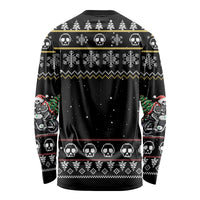 Christmas Skull Long Sleeve Shirt Santa Skull Ride Motorbike - Wonder Print Shop