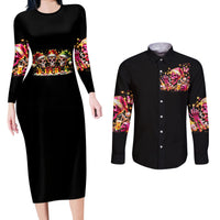Christmas Skull Couples Matching Long Sleeve Bodycon Dress and Long Sleeve Button Shirt Christmas Tree Skull - Wonder Print Shop