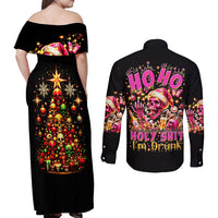 Christmas Skull Couples Matching Off Shoulder Maxi Dress and Long Sleeve Button Shirt Christmas Tree Skull - Wonder Print Shop