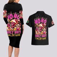 Christmas Skull Couples Matching Long Sleeve Bodycon Dress and Hawaiian Shirt Ho Ho Holy Shit I'm Drink - Wonder Print Shop