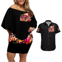 Christmas Skull Couples Matching Off Shoulder Short Dress and Hawaiian Shirt Ho Ho Holy Shit I'm Drink - Wonder Print Shop