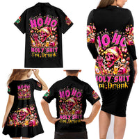 Christmas Skull Family Matching Long Sleeve Bodycon Dress and Hawaiian Shirt Ho Ho Holy Shit I'm Drink - Wonder Print Shop