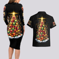 Christmas Sugar Skull Couples Matching Long Sleeve Bodycon Dress and Hawaiian Shirt Christmas Tree Sugar Skull - Wonder Print Shop