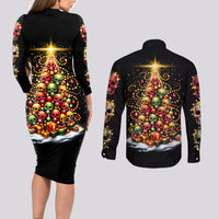 Christmas Sugar Skull Couples Matching Long Sleeve Bodycon Dress and Long Sleeve Button Shirt Christmas Tree Sugar Skull - Wonder Print Shop