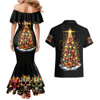 Christmas Sugar Skull Couples Matching Mermaid Dress and Hawaiian Shirt Christmas Tree Sugar Skull - Wonder Print Shop