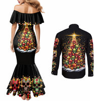 christmas-sugar-skull-couples-matching-mermaid-dress-and-long-sleeve-button-shirt-christmas-tree-sugar-skull