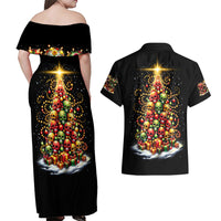 Christmas Sugar Skull Couples Matching Off Shoulder Maxi Dress and Hawaiian Shirt Christmas Tree Sugar Skull - Wonder Print Shop