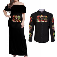 Christmas Sugar Skull Couples Matching Off Shoulder Maxi Dress and Long Sleeve Button Shirt Christmas Tree Sugar Skull - Wonder Print Shop