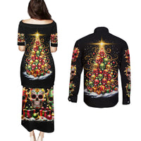 Christmas Sugar Skull Couples Matching Puletasi Dress and Long Sleeve Button Shirt Christmas Tree Sugar Skull - Wonder Print Shop