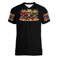 Christmas Sugar Skull Women V Neck T Shirt Christmas Tree Sugar Skull - Wonder Print Shop
