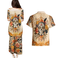 Sugar Skull Couples Matching Puletasi Dress and Hawaiian Shirt Rose Sugar Skull Vintage - Wonder Print Shop