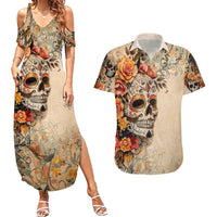 Sugar Skull Couples Matching Summer Maxi Dress and Hawaiian Shirt Rose Sugar Skull Vintage - Wonder Print Shop