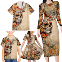 Sugar Skull Family Matching Long Sleeve Bodycon Dress and Hawaiian Shirt Rose Sugar Skull Vintage - Wonder Print Shop