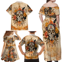 Sugar Skull Family Matching Off Shoulder Maxi Dress and Hawaiian Shirt Rose Sugar Skull Vintage - Wonder Print Shop