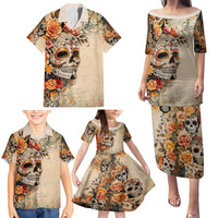 Sugar Skull Family Matching Puletasi Dress and Hawaiian Shirt Rose Sugar Skull Vintage - Wonder Print Shop