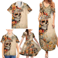 Sugar Skull Family Matching Summer Maxi Dress and Hawaiian Shirt Rose Sugar Skull Vintage - Wonder Print Shop