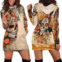 Sugar Skull Hoodie Dress Rose Sugar Skull Vintage - Wonder Print Shop