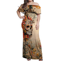 Sugar Skull Off Shoulder Maxi Dress Rose Sugar Skull Vintage - Wonder Print Shop