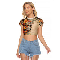 Sugar Skull Raglan Cropped T Shirt Rose Sugar Skull Vintage - Wonder Print Shop