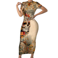 Sugar Skull Short Sleeve Bodycon Dress Rose Sugar Skull Vintage - Wonder Print Shop