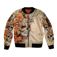 Sugar Skull Sleeve Zip Bomber Jacket Rose Sugar Skull Vintage - Wonder Print Shop