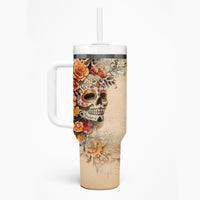 Sugar Skull Tumbler With Handle Rose Sugar Skull Vintage - Wonder Print Shop