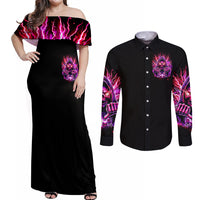 Thunder Skull Couples Matching Off Shoulder Maxi Dress and Long Sleeve Button Shirt I May Be Not Perfect But At Least I'm Not You - Wonder Print Shop