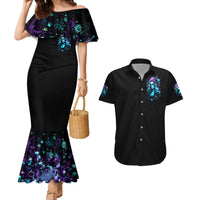 Christmas Skull Girl Couples Matching Mermaid Dress and Hawaiian Shirt Warning This Tattooed Girl Does Not Play With Stupid People - Wonder Print Shop