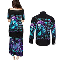 Christmas Skull Girl Couples Matching Puletasi Dress and Long Sleeve Button Shirt Warning This Tattooed Girl Does Not Play With Stupid People - Wonder Print Shop