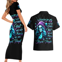 Christmas Skull Girl Couples Matching Short Sleeve Bodycon Dress and Hawaiian Shirt Warning This Tattooed Girl Does Not Play With Stupid People - Wonder Print Shop