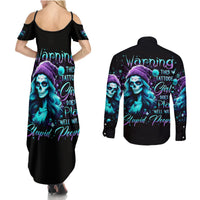 Christmas Skull Girl Couples Matching Summer Maxi Dress and Long Sleeve Button Shirt Warning This Tattooed Girl Does Not Play With Stupid People - Wonder Print Shop