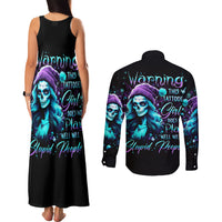 Christmas Skull Girl Couples Matching Tank Maxi Dress and Long Sleeve Button Shirt Warning This Tattooed Girl Does Not Play With Stupid People - Wonder Print Shop