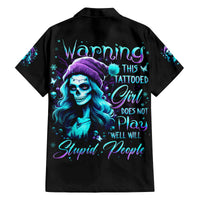 Christmas Skull Girl Family Matching Long Sleeve Bodycon Dress and Hawaiian Shirt Warning This Tattooed Girl Does Not Play With Stupid People - Wonder Print Shop