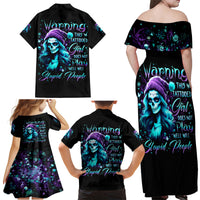 Christmas Skull Girl Family Matching Off Shoulder Maxi Dress and Hawaiian Shirt Warning This Tattooed Girl Does Not Play With Stupid People - Wonder Print Shop