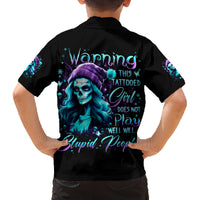 Christmas Skull Girl Family Matching Off Shoulder Short Dress and Hawaiian Shirt Warning This Tattooed Girl Does Not Play With Stupid People - Wonder Print Shop