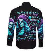 Christmas Skull Girl Family Matching Off Shoulder Short Dress and Hawaiian Shirt Warning This Tattooed Girl Does Not Play With Stupid People - Wonder Print Shop