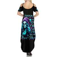 Christmas Skull Girl Family Matching Summer Maxi Dress and Hawaiian Shirt Warning This Tattooed Girl Does Not Play With Stupid People - Wonder Print Shop