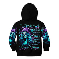 Christmas Skull Girl Kid Hoodie Warning This Tattooed Girl Does Not Play With Stupid People - Wonder Print Shop