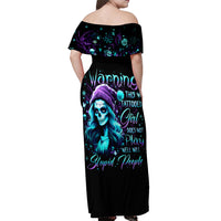 Christmas Skull Girl Off Shoulder Maxi Dress Warning This Tattooed Girl Does Not Play With Stupid People - Wonder Print Shop