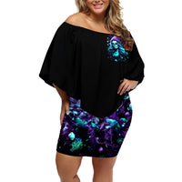 Christmas Skull Girl Off Shoulder Short Dress Warning This Tattooed Girl Does Not Play With Stupid People - Wonder Print Shop